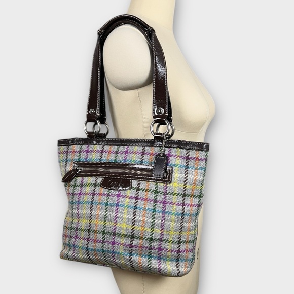 Coach Handbags - COACH Wool Tattersall Purse in Grey Plaid with lilac satin interior